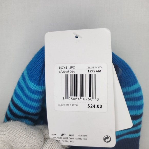 Nike Beanie & Mittens Boys Baby Toddler 12-24 Months Blue Teal 2 Piece Set - Picture 2 of 4